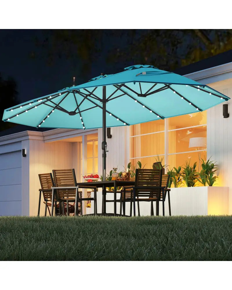 15 Feet Double-Sided Patio Umbrella with 48 LED Lights-Turquoise - Turquoise - Outdoor Umbrellas