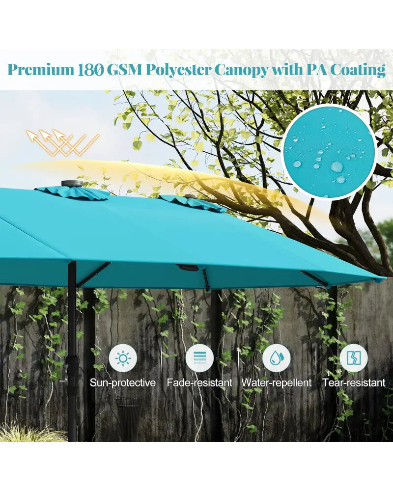 15 Feet Double-Sided Patio Umbrella with 48 LED Lights-Turquoise - Turquoise - Outdoor Umbrellas