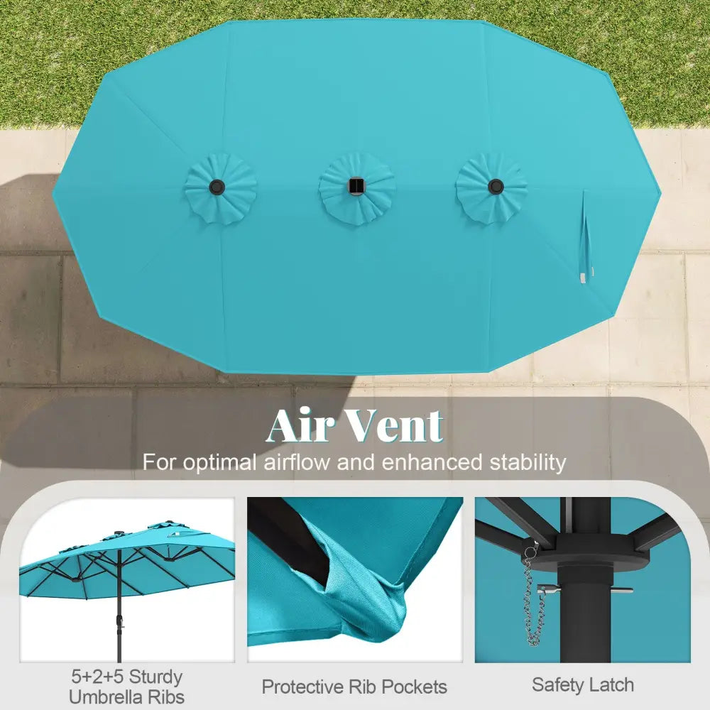 15 Feet Double-Sided Patio Umbrella with 48 LED Lights-Turquoise - Turquoise - Outdoor Umbrellas