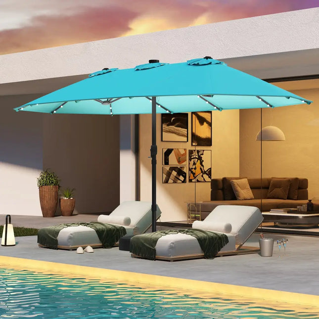 15 Feet Double-Sided Patio Umbrella with 48 LED Lights-Turquoise - Turquoise - Outdoor Umbrellas