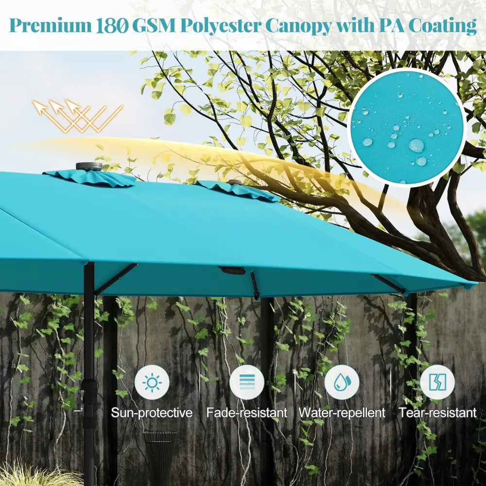 15 Feet Double-Sided Patio Umbrella with 48 LED Lights-Turquoise - Turquoise - Outdoor Umbrellas