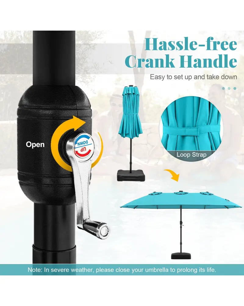 15 Feet Double-Sided Patio Umbrella with 48 LED Lights-Turquoise - Turquoise - Outdoor Umbrellas