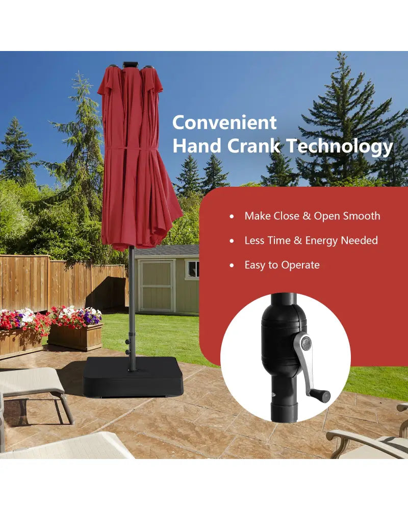 15 Feet Double-Sided Patio Umbrella with 48 LED Lights-Wine - Dark Red - Outdoor Umbrellas