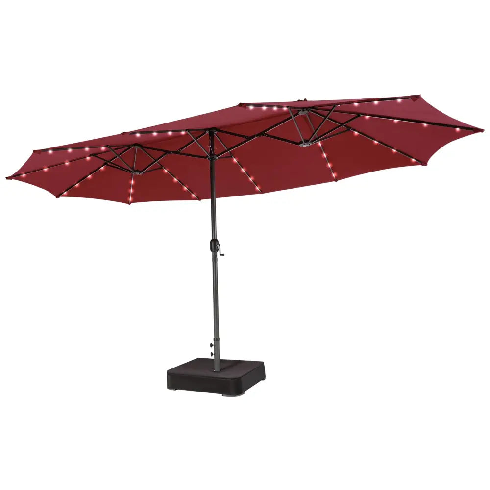 15 Feet Double-Sided Patio Umbrella with 48 LED Lights-Wine - Dark Red - Outdoor Umbrellas