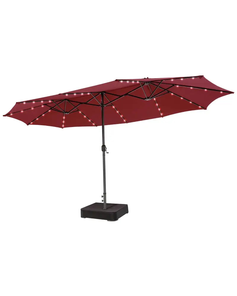 15 Feet Double-Sided Patio Umbrella with 48 LED Lights-Wine - Dark Red - Outdoor Umbrellas