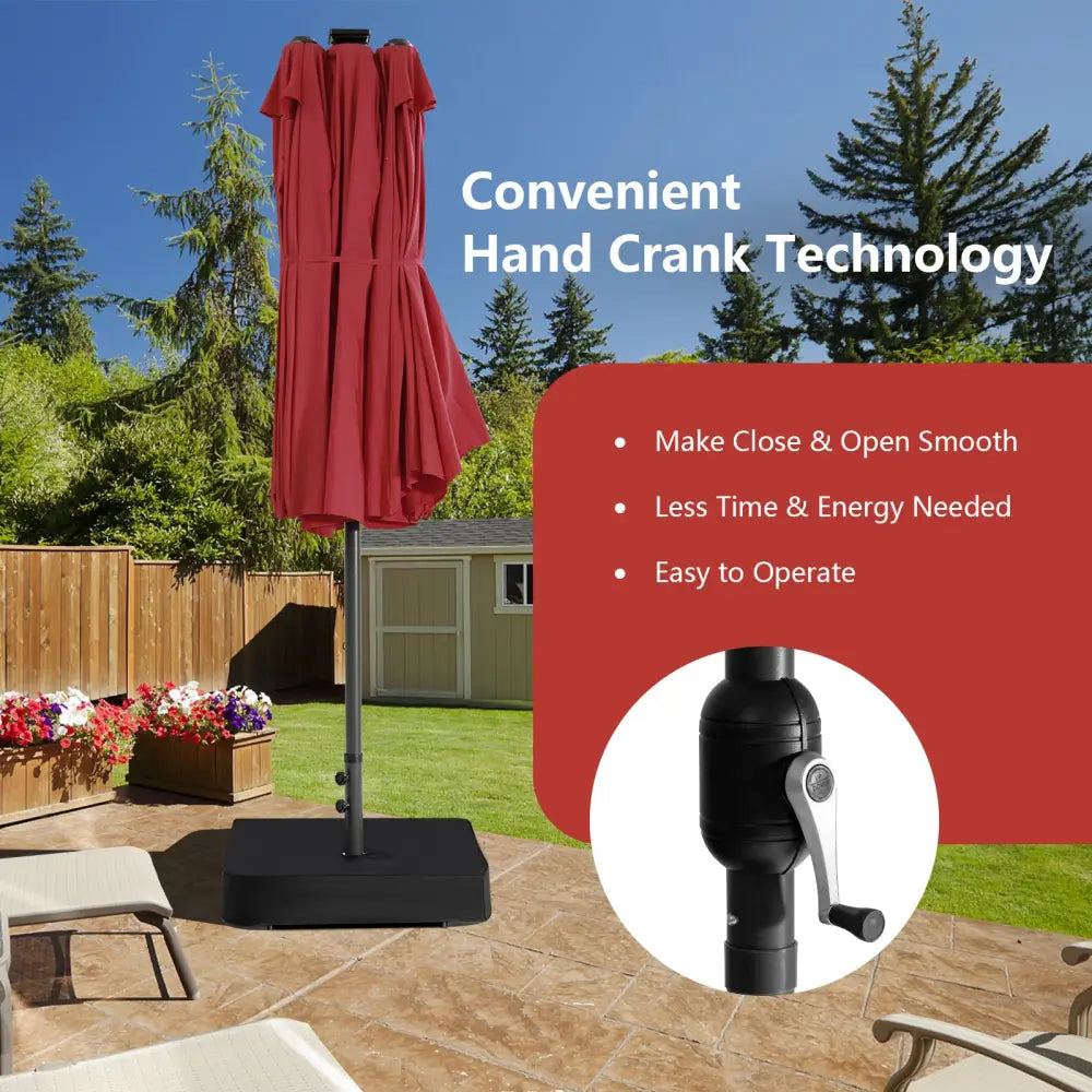 15 Feet Double-Sided Patio Umbrella with 48 LED Lights-Wine - Dark Red - Outdoor Umbrellas
