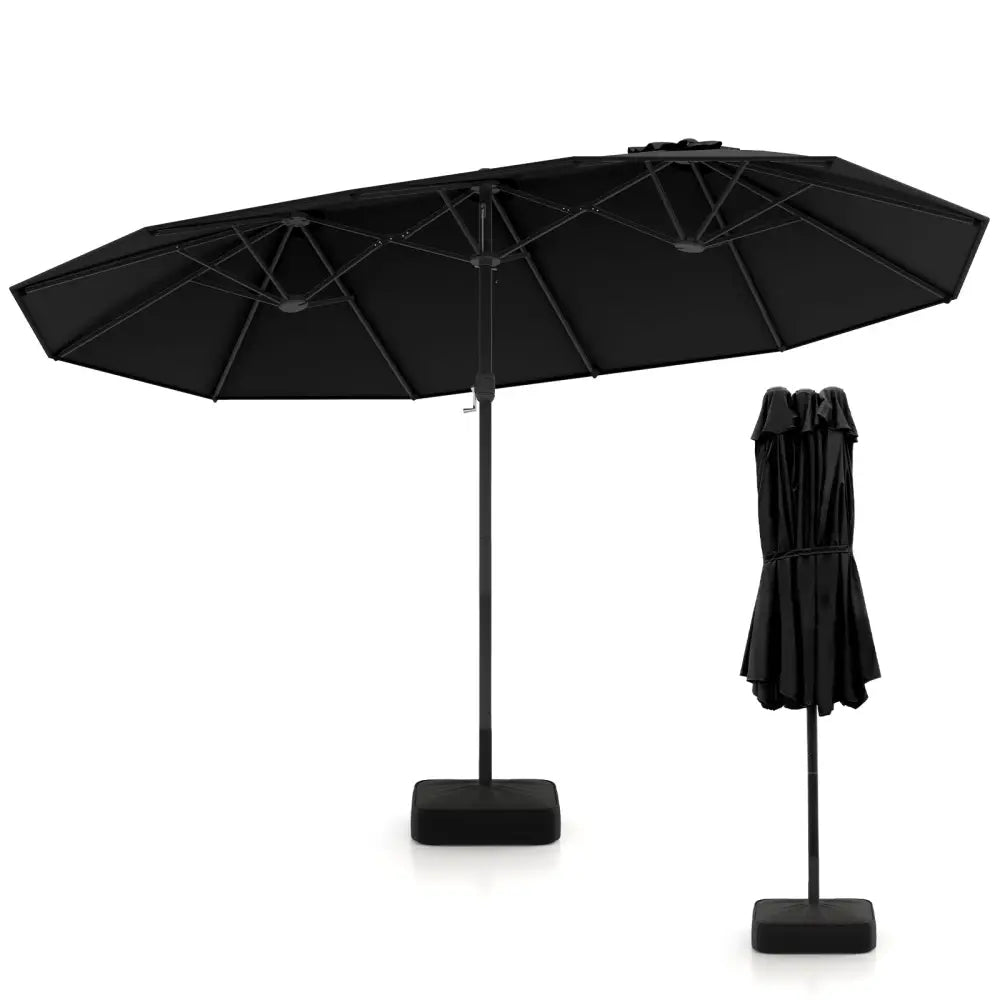 15 Feet Double-Sided Twin Patio Umbrella with Crank and Base-Black - Black - Outdoor Umbrellas