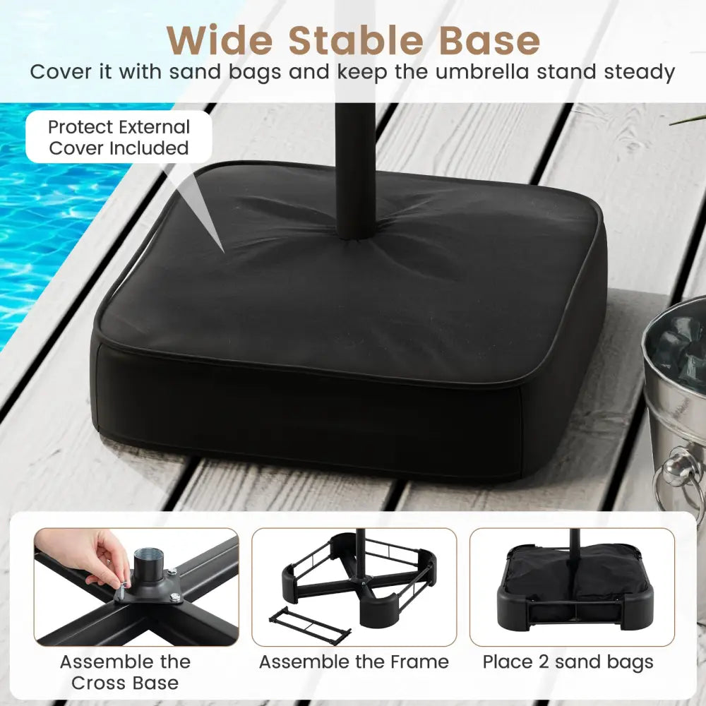 15 Feet Double-Sided Twin Patio Umbrella with Crank and Base-Black - Black - Outdoor Umbrellas