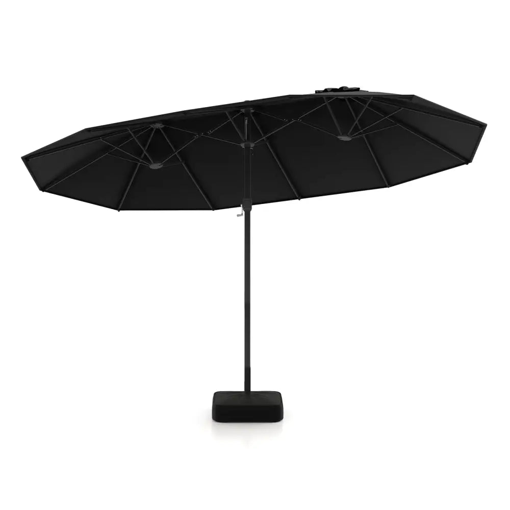 15 Feet Double-Sided Twin Patio Umbrella with Crank and Base-Black - Black - Outdoor Umbrellas