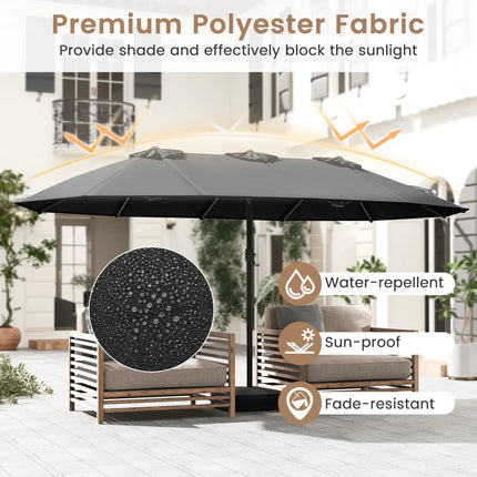 15 Feet Double-Sided Twin Patio Umbrella with Crank and Base-Black - Black - Outdoor Umbrellas