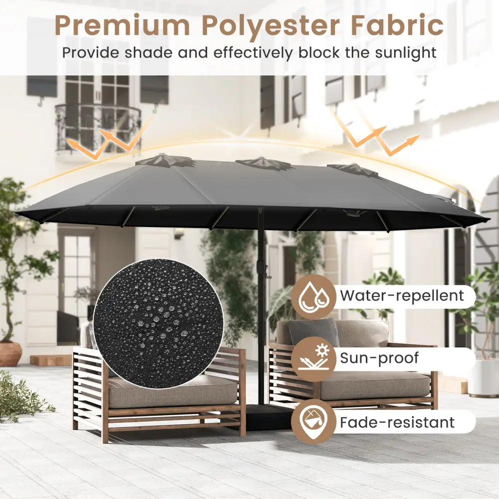 15 Feet Double-Sided Twin Patio Umbrella with Crank and Base-Black - Black - Outdoor Umbrellas