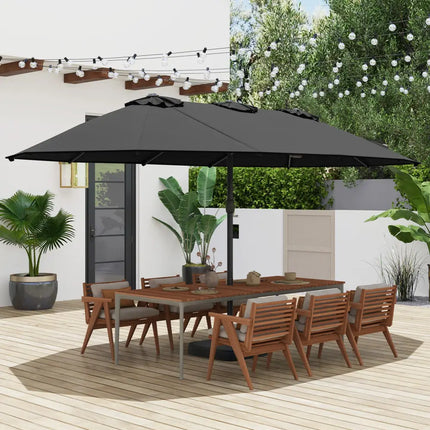 15 Feet Double-Sided Twin Patio Umbrella with Crank and Base-Black - Black - Outdoor Umbrellas