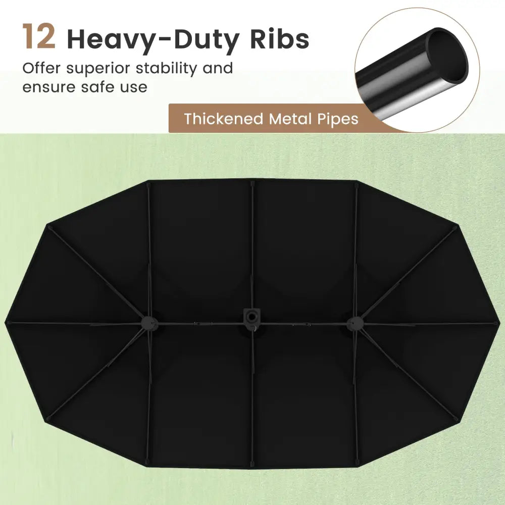 15 Feet Double-Sided Twin Patio Umbrella with Crank and Base-Black - Black - Outdoor Umbrellas
