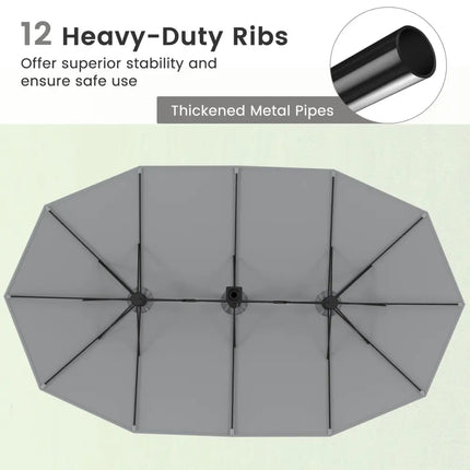 15 Feet Double-Sided Twin Patio Umbrella with Crank and Base Coffee in Outdoor Market-Gray - Gray - Outdoor Umbrellas