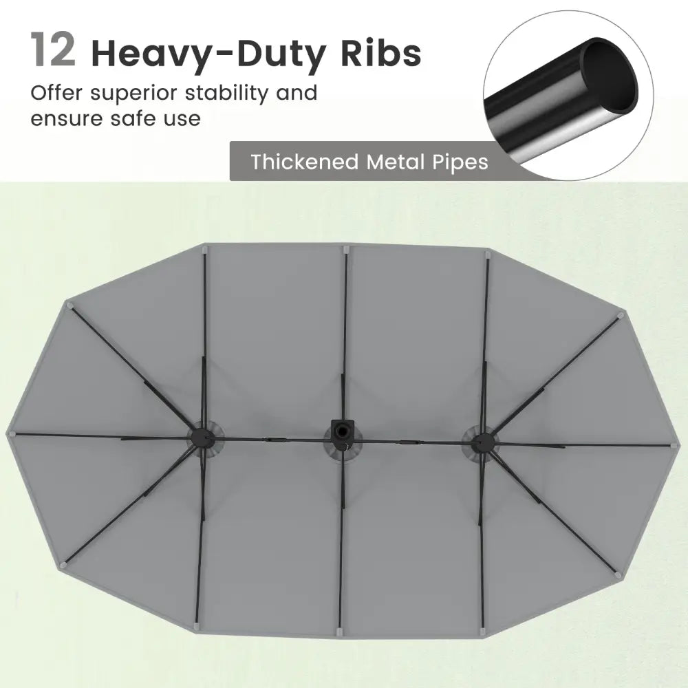 15 Feet Double-Sided Twin Patio Umbrella with Crank and Base Coffee in Outdoor Market-Gray - Gray - Outdoor Umbrellas
