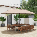 15 Feet Double-Sided Twin Patio Umbrella with Crank and Base Coffee in Outdoor Market-Coffee - Brown - Outdoor Umbrellas