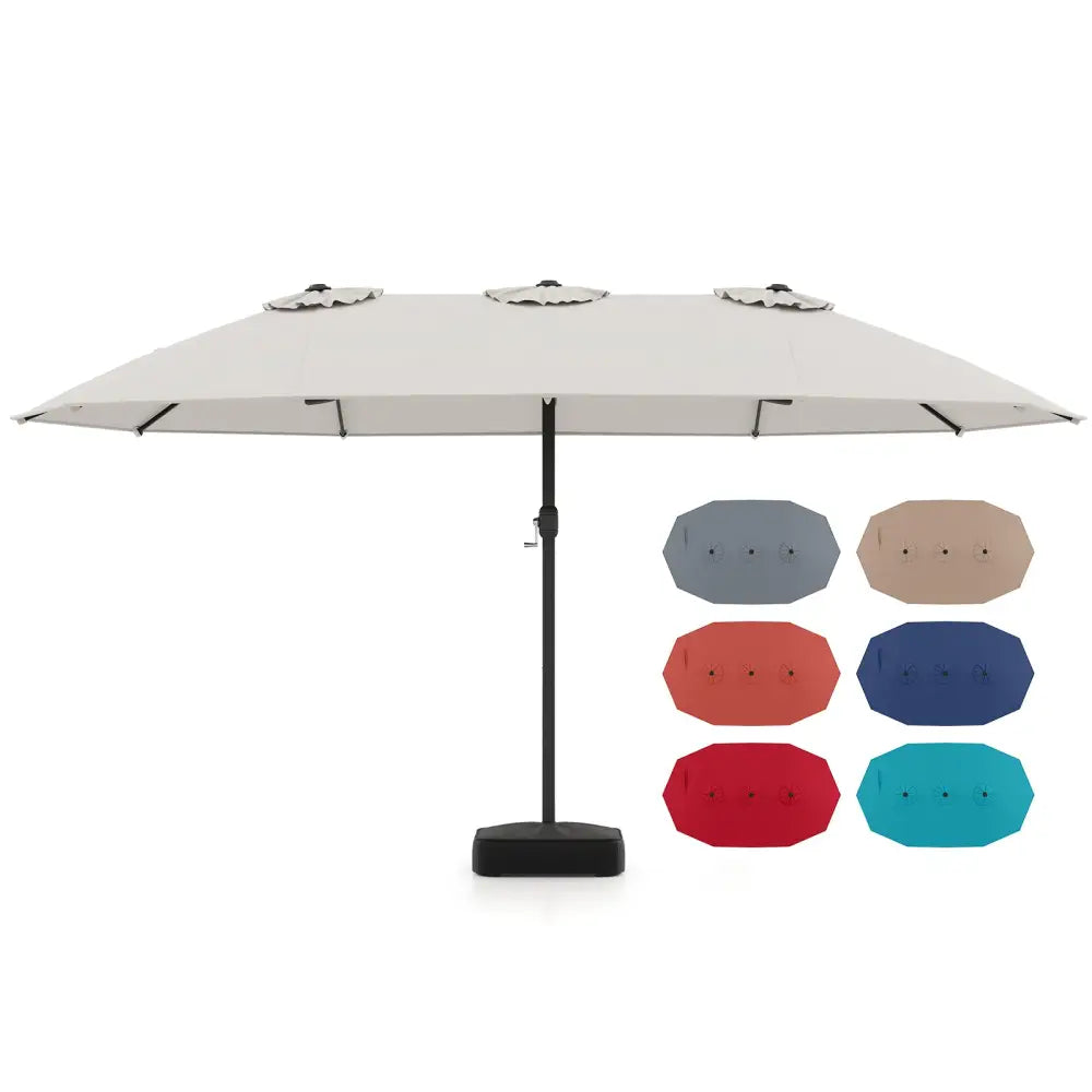 15 Feet Double-Sided Twin Patio Umbrella with Crank and Base Coffee in Outdoor Market-Beige - Beige - Outdoor Umbrellas