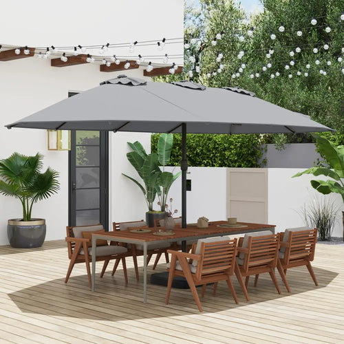 15 Feet Double-Sided Twin Patio Umbrella with Crank and Base Coffee in Outdoor Market-Gray - Gray - Outdoor Umbrellas