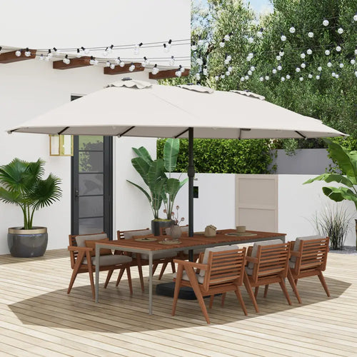15 Feet Double-Sided Twin Patio Umbrella with Crank and Base Coffee in Outdoor Market-Beige - Beige - Outdoor Umbrellas