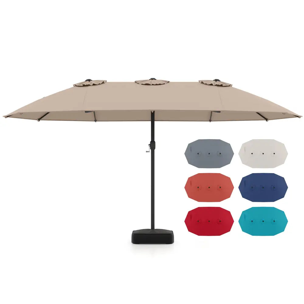 15 Feet Double-Sided Twin Patio Umbrella with Crank and Base Coffee in Outdoor Market-Coffee - Brown - Outdoor Umbrellas