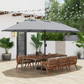 15 Feet Double-Sided Twin Patio Umbrella with Crank and Base Coffee in Outdoor Market-Gray - Gray - Outdoor Umbrellas
