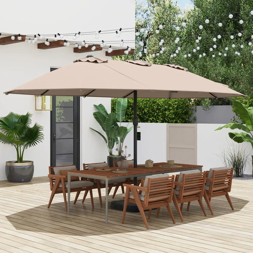 15 Feet Double-Sided Twin Patio Umbrella with Crank and Base Coffee in Outdoor Market-Coffee - Brown - Outdoor Umbrellas