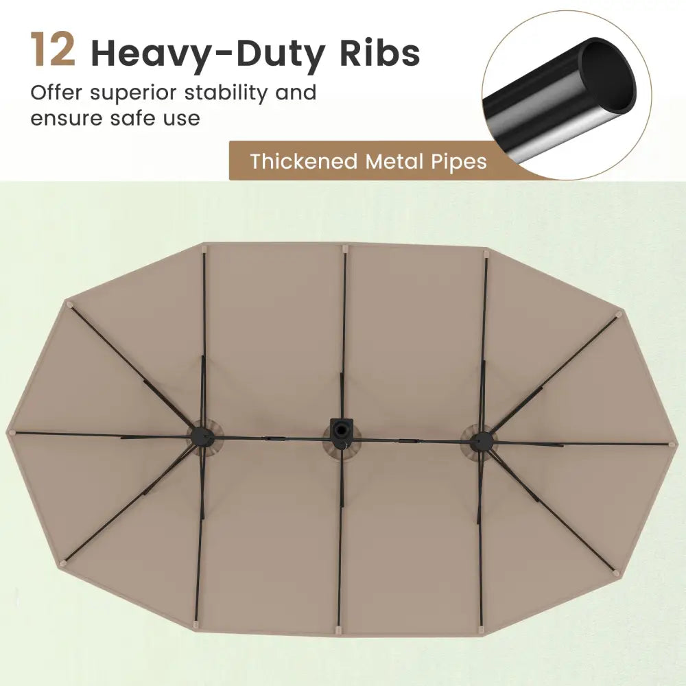15 Feet Double-Sided Twin Patio Umbrella with Crank and Base Coffee in Outdoor Market-Coffee - Brown - Outdoor Umbrellas