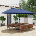 15 Feet Double-Sided Twin Patio Umbrella with Crank and Base-Navy - Navy - Outdoor Umbrellas
