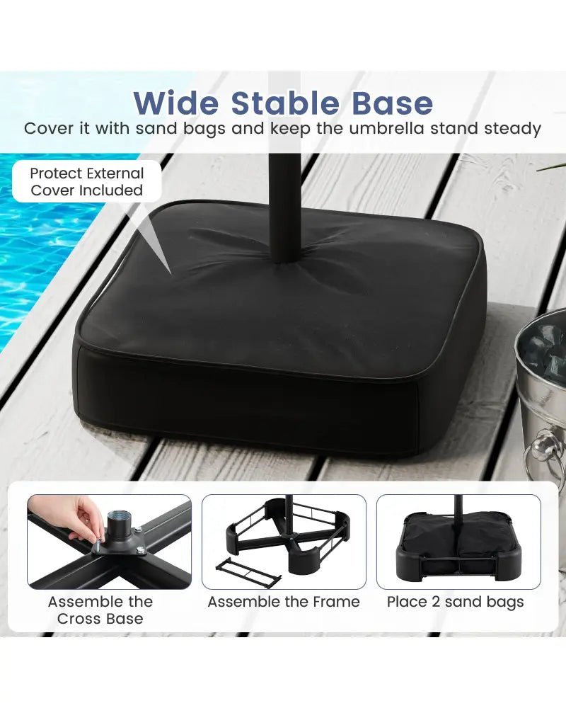 15 Feet Double-Sided Twin Patio Umbrella with Crank and Base-Navy - Navy - Outdoor Umbrellas