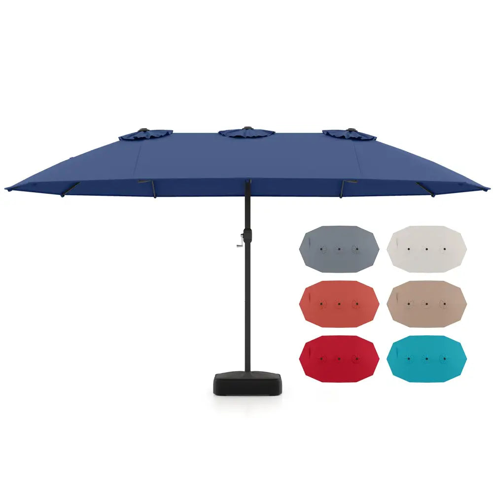 15 Feet Double-Sided Twin Patio Umbrella with Crank and Base-Navy - Navy - Outdoor Umbrellas