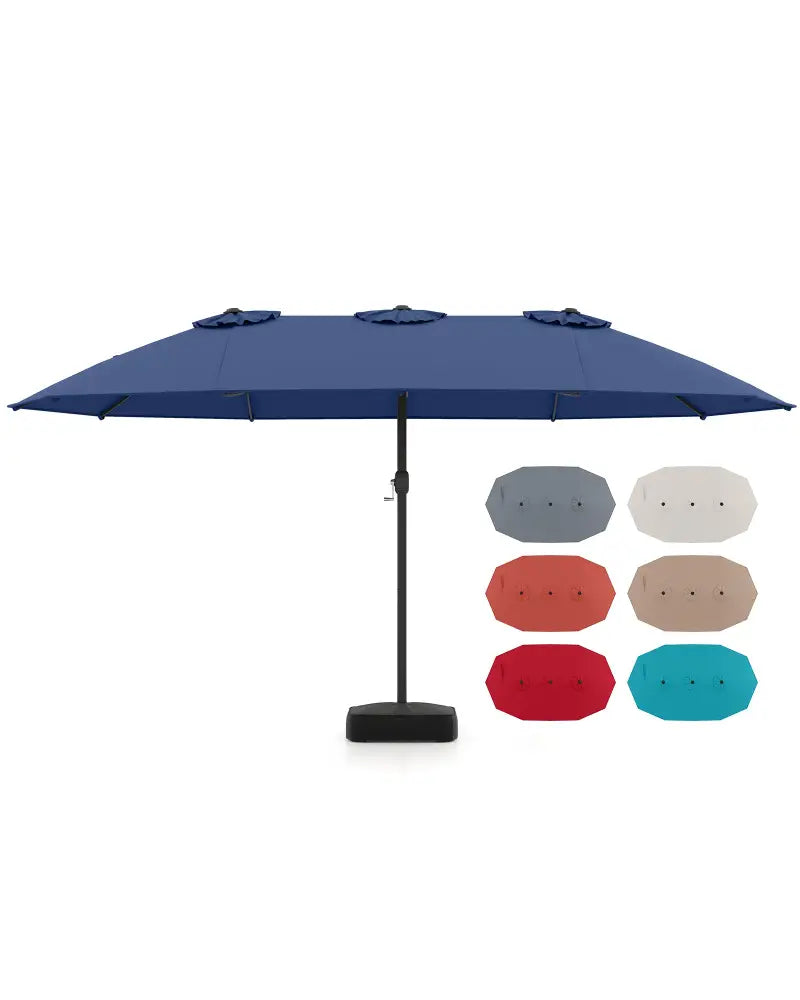 15 Feet Double-Sided Twin Patio Umbrella with Crank and Base-Navy - Navy - Outdoor Umbrellas