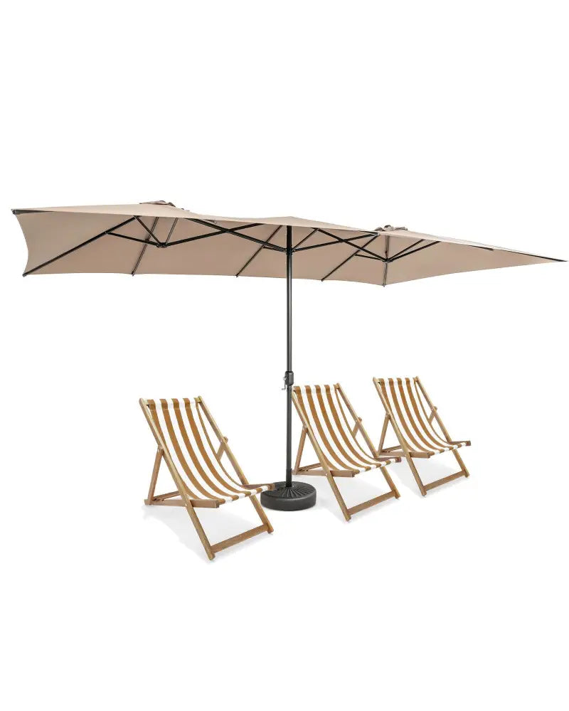 15 Feet Double-Sized Patio Umbrella with Crank Handle and Vented Tops-Brown - Brown - Outdoor Umbrellas