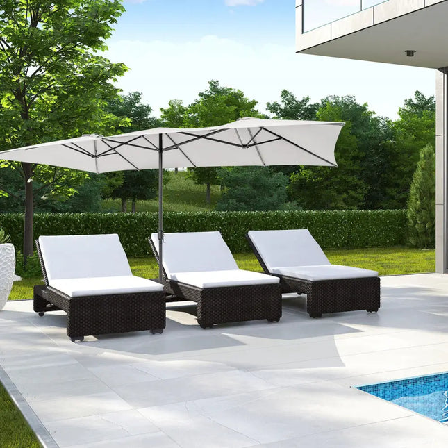 15 Feet Double-Sized Patio Umbrella with Crank Handle and Vented Tops-Beige - Beige - Outdoor Umbrellas