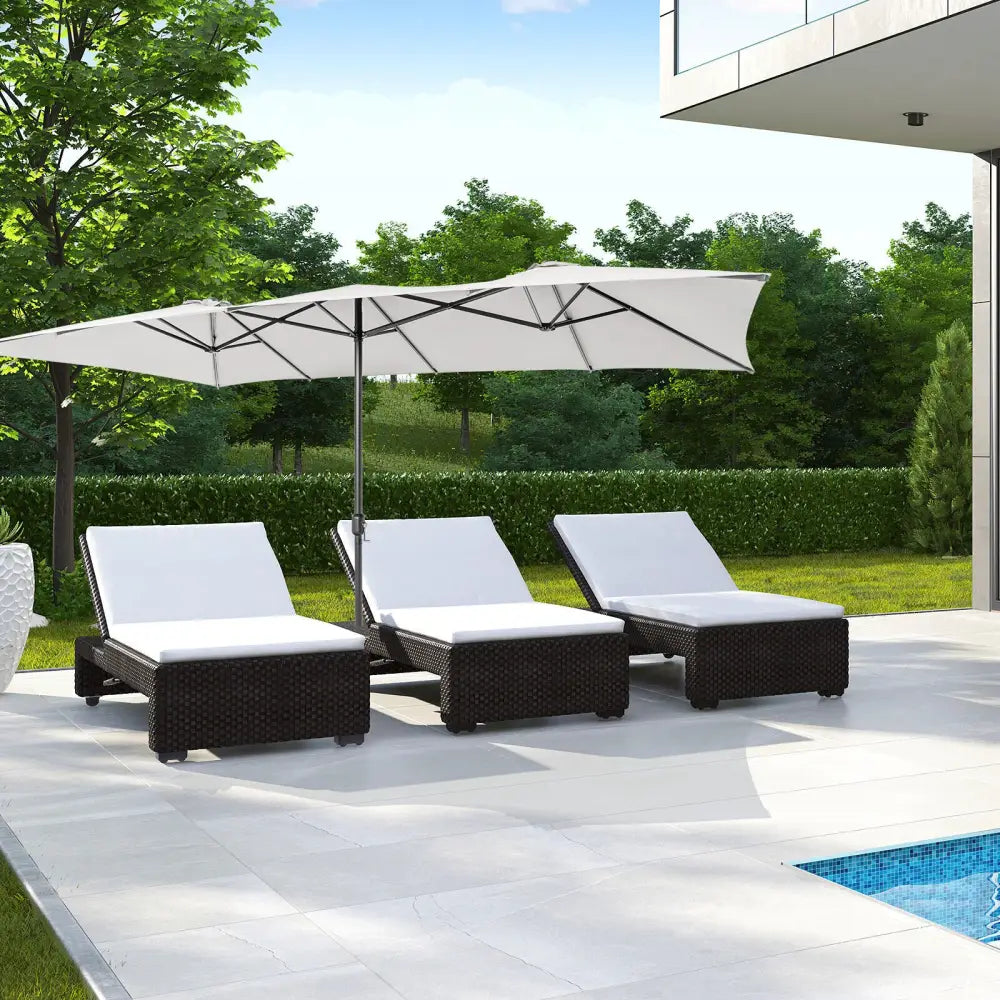 15 Feet Double-Sized Patio Umbrella with Crank Handle and Vented Tops-Beige - Beige - Outdoor Umbrellas