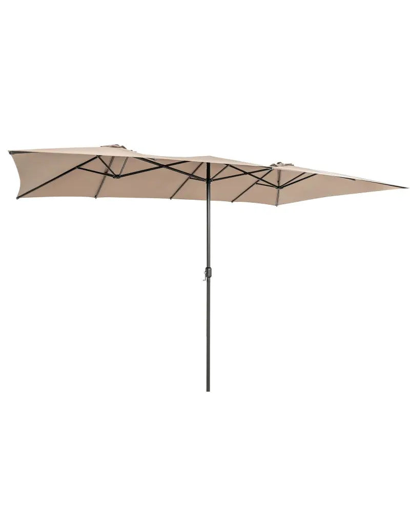 15 Feet Double-Sized Patio Umbrella with Crank Handle and Vented Tops-Brown - Brown - Outdoor Umbrellas