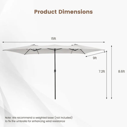 15 Feet Double-Sized Patio Umbrella with Crank Handle and Vented Tops-Beige - Beige - Outdoor Umbrellas