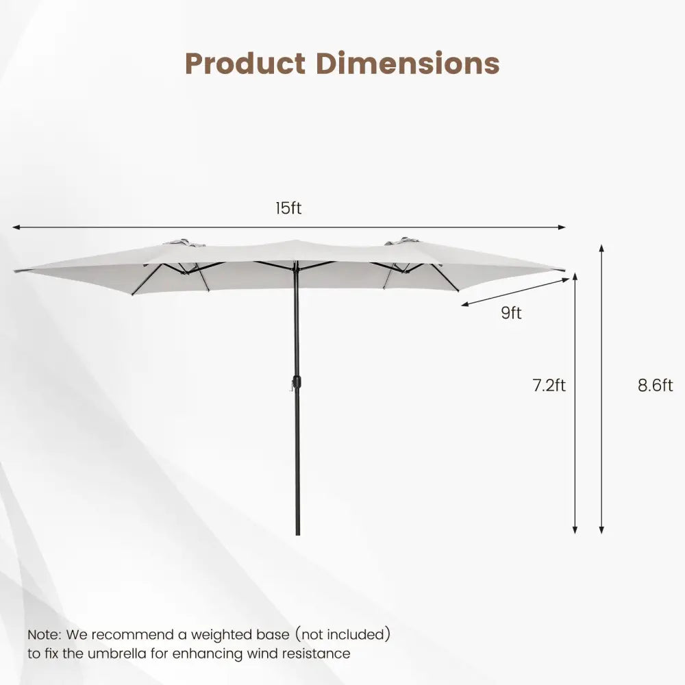 15 Feet Double-Sized Patio Umbrella with Crank Handle and Vented Tops-Beige - Beige - Outdoor Umbrellas