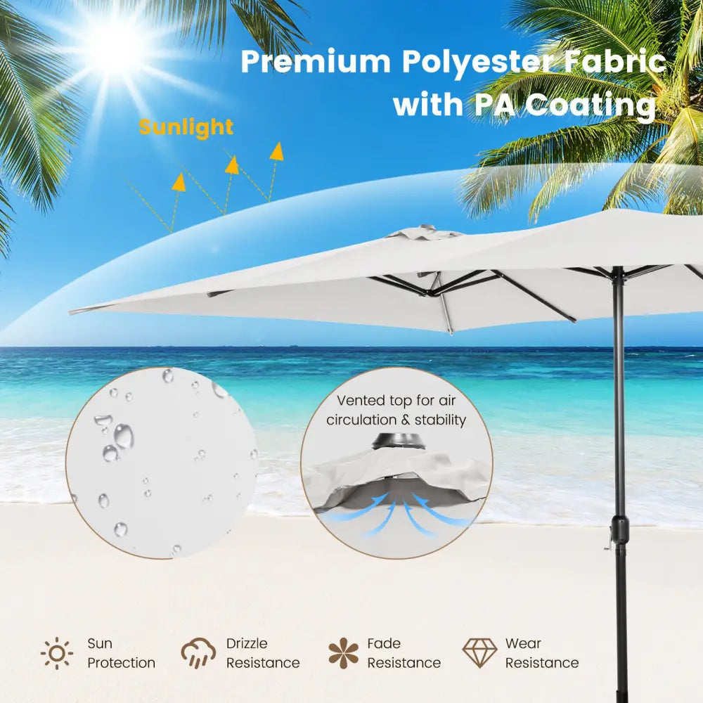 15 Feet Double-Sized Patio Umbrella with Crank Handle and Vented Tops-Beige - Beige - Outdoor Umbrellas
