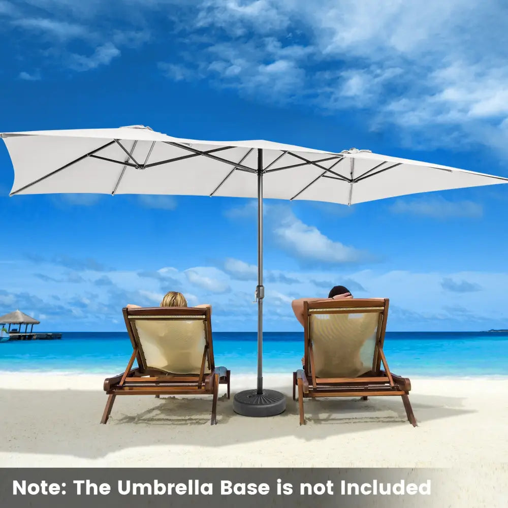 15 Feet Double-Sized Patio Umbrella with Crank Handle and Vented Tops-Beige - Beige - Outdoor Umbrellas