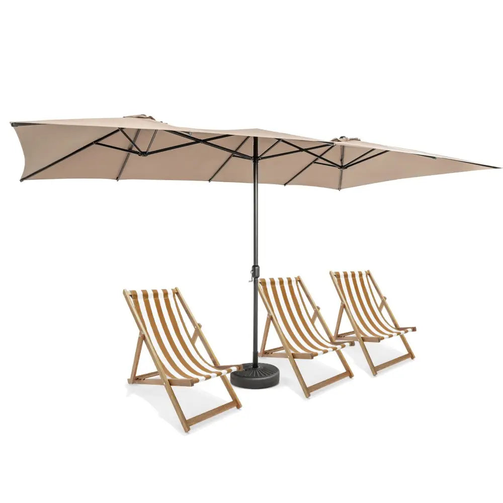 15 Feet Double-Sized Patio Umbrella with Crank Handle and Vented Tops-Brown - Brown - Outdoor Umbrellas