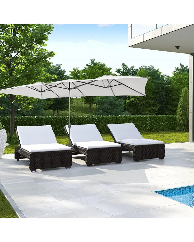 15 Feet Double-Sized Patio Umbrella with Crank Handle and Vented Tops-Beige - Beige - Outdoor Umbrellas
