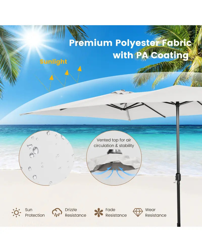 15 Feet Double-Sized Patio Umbrella with Crank Handle and Vented Tops-Beige - Beige - Outdoor Umbrellas