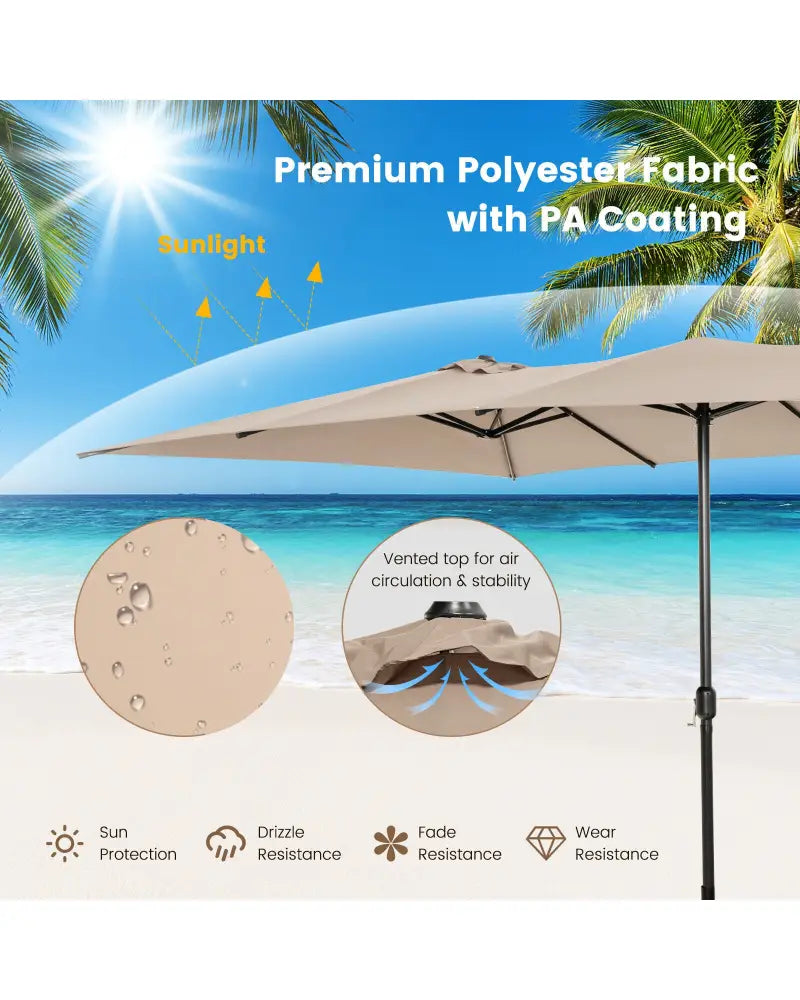 15 Feet Double-Sized Patio Umbrella with Crank Handle and Vented Tops-Brown - Brown - Outdoor Umbrellas
