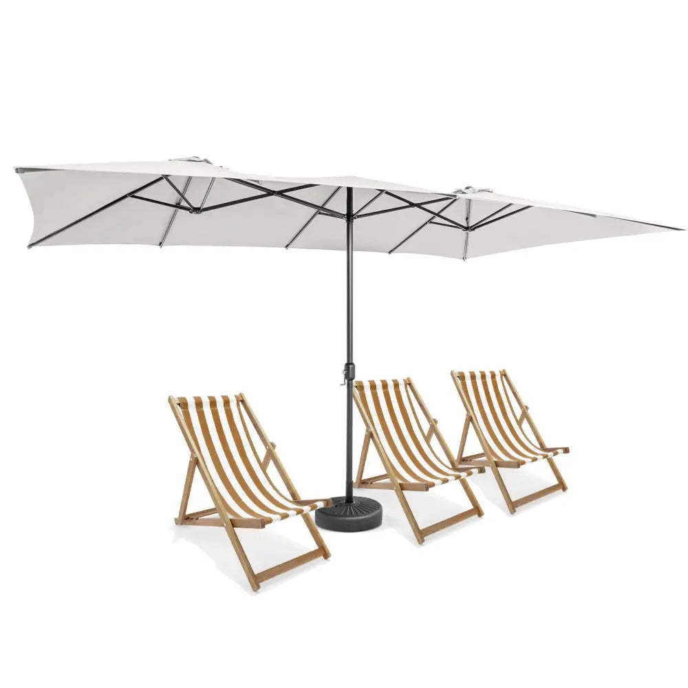 15 Feet Double-Sized Patio Umbrella with Crank Handle and Vented Tops-Beige - Beige - Outdoor Umbrellas