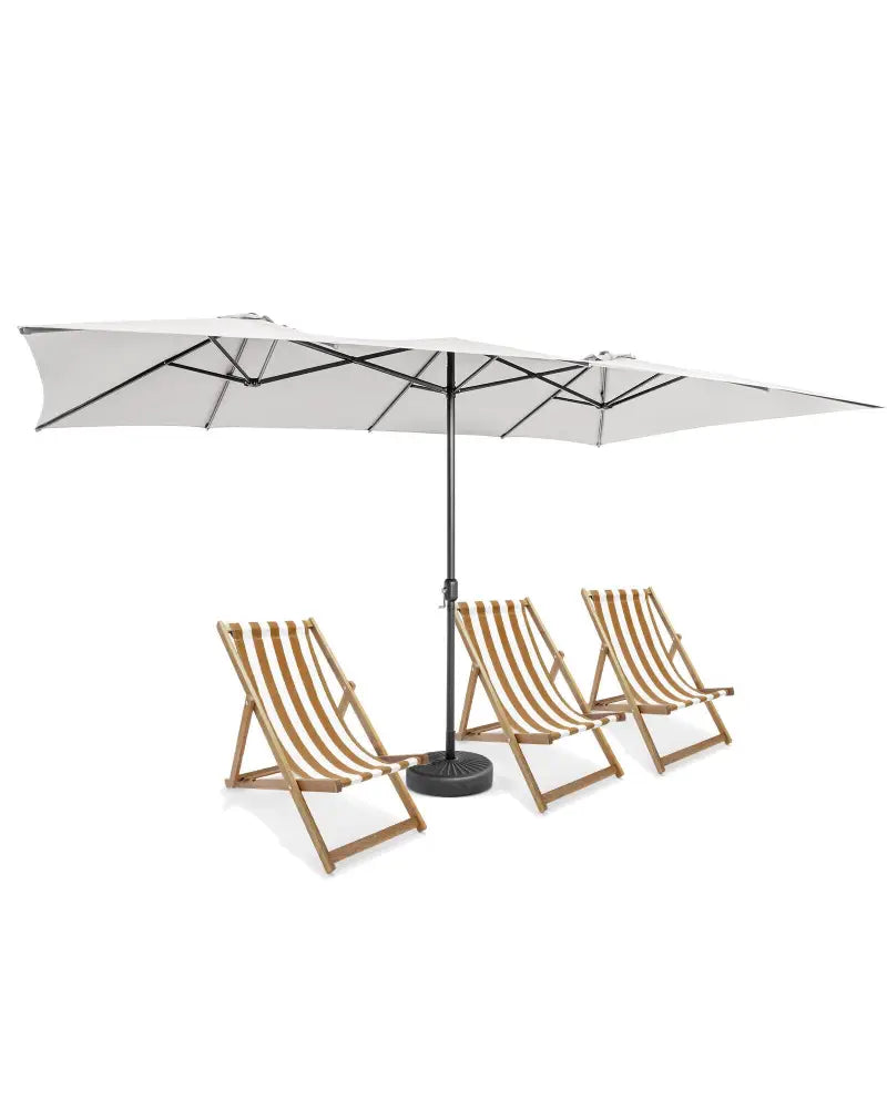 15 Feet Double-Sized Patio Umbrella with Crank Handle and Vented Tops-Beige - Beige - Outdoor Umbrellas