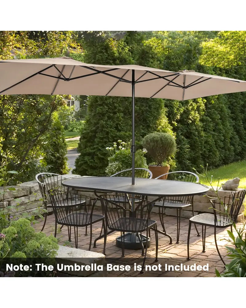 15 Feet Double-Sized Patio Umbrella with Crank Handle and Vented Tops-Brown - Brown - Outdoor Umbrellas