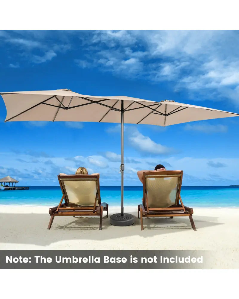 15 Feet Double-Sized Patio Umbrella with Crank Handle and Vented Tops-Brown - Brown - Outdoor Umbrellas