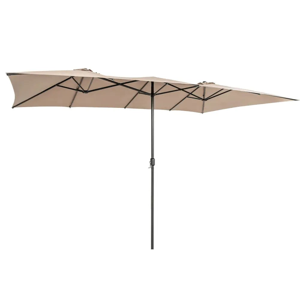 15 Feet Double-Sized Patio Umbrella with Crank Handle and Vented Tops-Brown - Brown - Outdoor Umbrellas