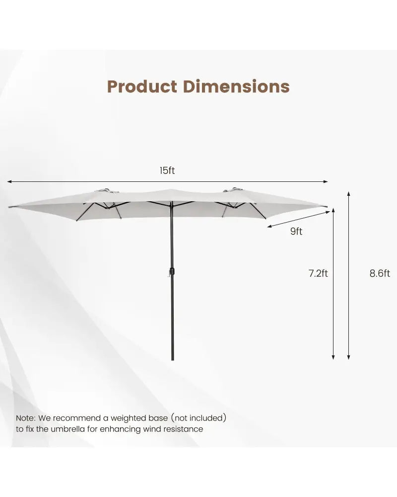 15 Feet Double-Sized Patio Umbrella with Crank Handle and Vented Tops-Beige - Beige - Outdoor Umbrellas