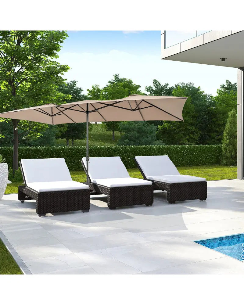 15 Feet Double-Sized Patio Umbrella with Crank Handle and Vented Tops-Brown - Brown - Outdoor Umbrellas
